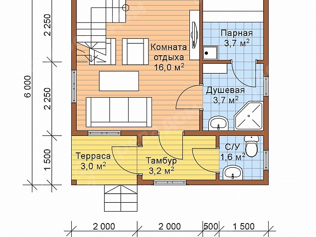 Каркасная баня 6х6 «Баня 28»