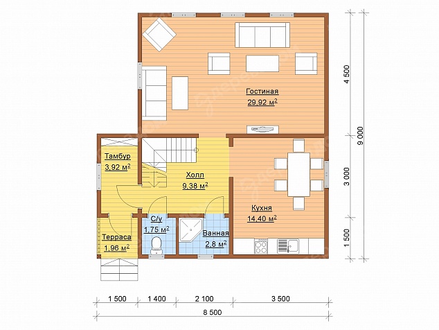 Каркасный дом 9х8,5 «Буран 122»