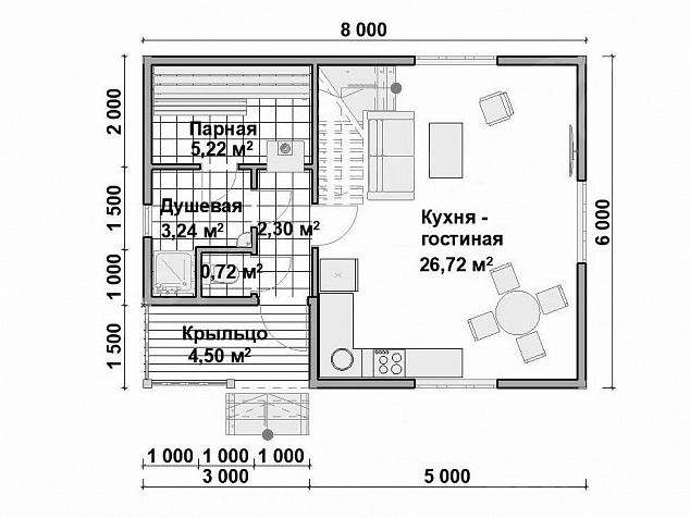 Баня из бруса 8х6 «Баня 37»