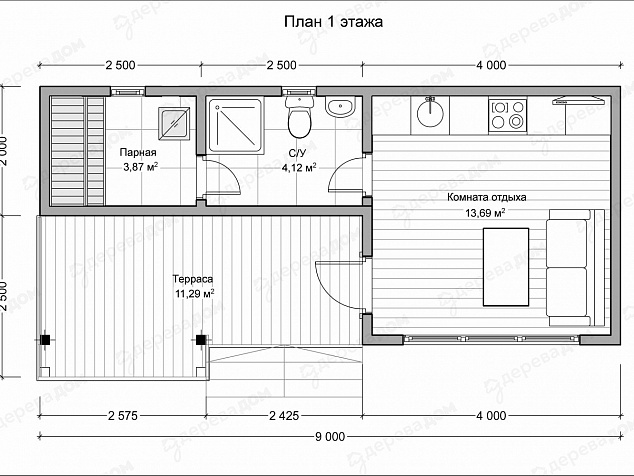 Баня из бруса 9х4,5 «Урал»