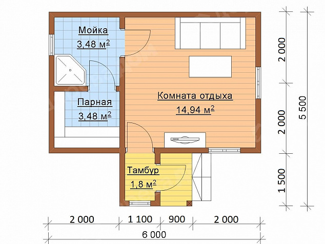 Каркасная баня 5.5х6 «Баня 5»